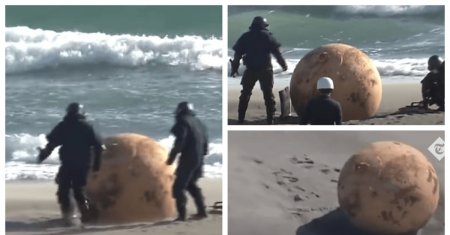 Balon spion sau OZN? O minge uriasa de fier a aparut pe o plaja din Japonia