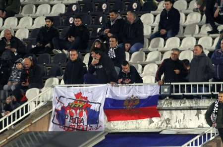 Provocator! Steagul afisat de fanii sarbi la meciul cu Sheriff Tiraspol, dupa ce saptamana trecuta au fost interzisi in Moldova