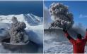 Imagini spectaculoase cu <span style='background:#EDF514'>ERUPTIA</span> vulcanului Ebeko, din Insulele Kurile. A fost stabilit un cod portocaliu de pericol