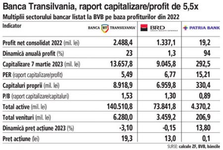 Sectorul bancar listat la BVB, la raport: la ce multipli se tranzactioneaza Banca Transilvania, BRD si P<span style='background:#EDF514'>ATRIA</span> Bank dupa rezultatele pe 2022 si care sunt perspectivele
