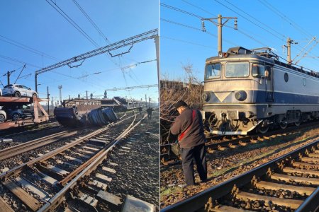 Cum arata, dupa impact, locomotiva care a provocat deraierea trenului marfar din Teleorman FOTO