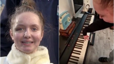 Imagini incredibile cu Alexia! | Fata cu bratele replantate a inceput sa cante la pian: Cata forta si dorinta de viata