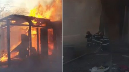 Incendiu violent in <span style='background:#EDF514'>BARLA</span>d | Zeci de oameni au fugit din case dupa ce focul a ars zece magazii si s-a extins spre locuinte