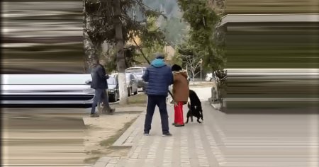 Femeie atacata si trantita de un caine agresiv. Un barbat a intervenit, insa in apararea animalului VIDEO