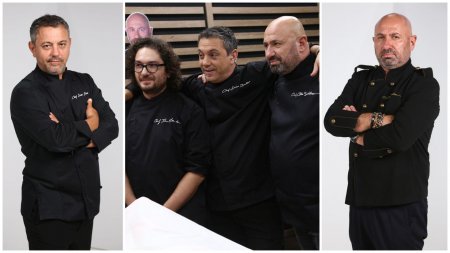 Imagini cu chef Catalin Scarlatescu si chef <span style='background:#EDF514'>SORIN BONTEA</span> de la filmarile sezonului 11 Chefi la cutite. Cum au fost surprinsi