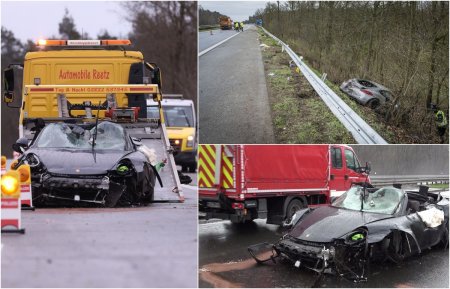 Patru olandezi au murit intr-un accident in care doua <span style='background:#EDF514'>PORSCHE</span> au fost complet distruse. Unul dintre ei oprise ca sa acorde primul ajutor, pe o autostrada germana