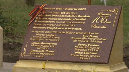 Monument ridicat in Republica Moldova de Primaria Buzau in memoria lui Alexandru Marghiloman si Ion Inculet la 105 ani de la Unirea Basarabiei cu Romania