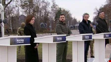 Maia Sandu s-a dus la Bucea, alaturi de Volodimir Zelenski, la un an de la eliberarea orasului unde rusii au masacrat civili