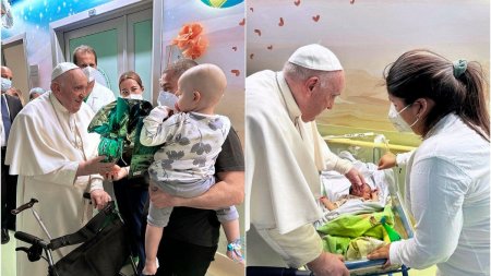 Papa Francesco a vizitat in spital copiii bolnavi de cancer si a botezat un nou nascut | Va fi externat maine
