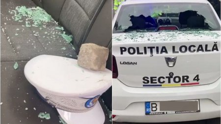 Politia locala si <span style='background:#EDF514'>MASIN</span>a acestora, atacata cu pietre langa pasajul Unirii, de un tanar recalcitrant
