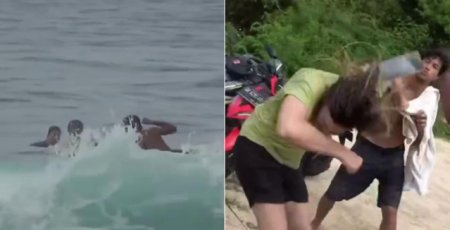 Un surfer a lovit violent o femeie: au incercat sa calareasca acelasi val, dar totul s-a terminat cu o bataie