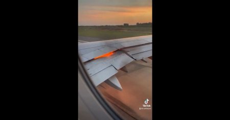 Momente de panica in timpul decolarii unui avion. Unul dintre motoare a luat foc VIDEO