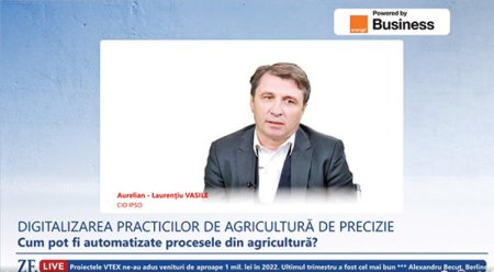 ZF Live Laurentiu Vasile, CIO al <span style='background:#EDF514'>IPSO AGRICULTURA</span>. Utilajele inteligente, care le spun fermierilor cand trebuie sa semene sau sa recolteze porumbul, merg doar pe 5-10% din campuri: agricultura de precizie are un potential fabulos