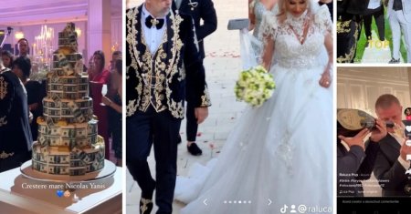 Nunta pe bogatie la Oradea. Tort impodobit cu bani, sampanie de 10.000 euro si celebri <span style='background:#EDF514'>MANELISTI</span>