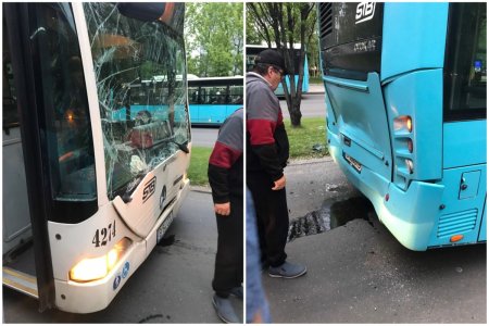 Doua autobuze s-au tamponat in Bucuresti. Cel mai probabil, autobuzului vechi nu i-au tinut franele