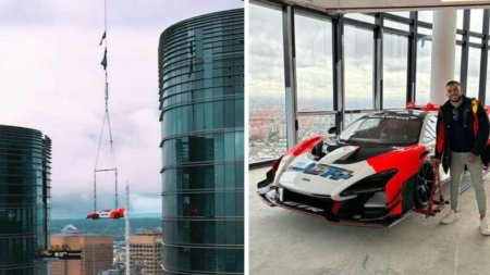 Bolid de 3 milioane de dolari, ridicat cu macaraua la etajul 57, intr-un penthouse de 39 de milioane de dolari din Melbourne: Piesa centrala a apartamentului