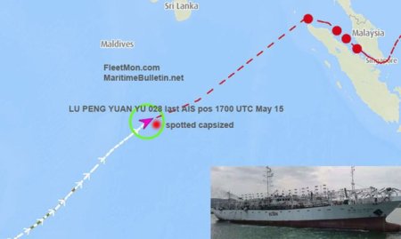 Un vas de pescuit chinez s-a rasturnat in Oceanul Indian. 39 de membri ai echipajului, dati disparut