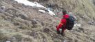 Un caine cazut intr-o prapastie de 200 metri in Bucegi, recuperat de salvamontisti dupa o interventie de 3 ore