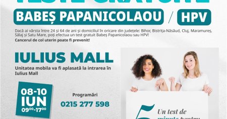 Testare gratuita Babes-Papanicolaou si HPV la Iulius Mall Cluj. Un test de 5 minute pentru 5 ani de liniste