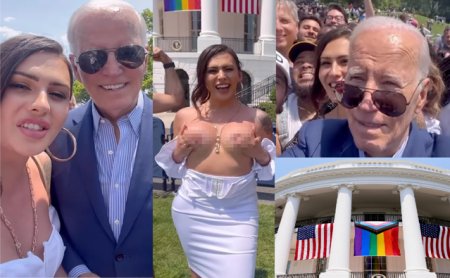 Un transsexual si-a aratat sanii in fata Casei Albe dupa ce s-a intalnit cu Joe Biden, iar drapelul LGBTQ+ a eclipsat drapelul american. Veteranii si republicanii acuza ca evenimentul a fost o rusine internationala
