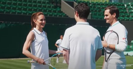 Kate Middleton a jucat tenis cu Roger Federer, la Wimbledon. Reactia printesei in fata copiilor de mingi VIDEO