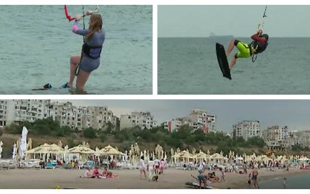 Pasionatii de <span style='background:#EDF514'>KITE</span>surfing si paddleboarding, spectacol printre valuri pe litoral. Ne bucuram de sportul care ne place
