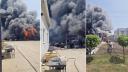 Incendiu puternic la o hala din Caracal! Un tanar a fost scos din foc si dus la spital cu arsuri