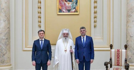Ciolacu si premierul Republicii Moldova, la ceremonia organizata cu ocazia aniversarii Patriarhului Daniel