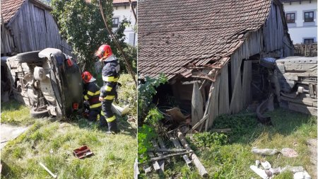Un sofer a fost la un pas de moarte, dupa ce a de pe sosea si a plonjat de la 4 metri inaltime direct intr-o curte, in judetul Cluj
