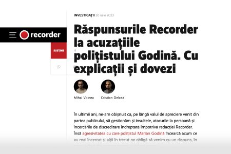 Raspunsul publicatiei <span style='background:#EDF514'>RECORDER</span> la acuzatiile politistului Marian Godina: Nu toate informatiile pe care le afli pe parcursul unei documentari sunt relevante pentru materialul jurnalistic