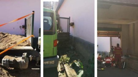 Accident cumplit la Bihor. Un barbat a murit dupa ce a fost prins intre bena unui camion si peretele unei case