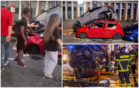 Soferul vinovat de accidentul cu 14 victime si 10 masini distruse, filmat blocat la volan, in Köln. Arestat, dupa ce a fost descarcerat. VIDEO