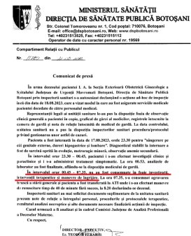 Ce arata raportul DSP Botosani dupa controlul la spitalul municipal Mavromati: 7 ore niciun medic nu i-a acordat ingrijiri tinerei care ulterior a murit. Spitalul nu a prezentat inspectorilor protocolul