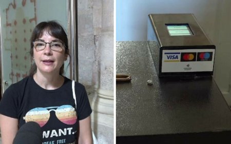 Reactia unei turiste spaniole cand a vazut ca o biserica din Romania are POS la cutia milei