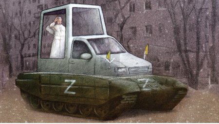 Papa Francisc, pe un tanc inscriptionat cu litera Z, <span style='background:#EDF514'>COPERTA</span> unei saptamanal din Polonia: Cuvinte scandaloase
