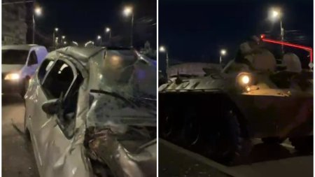 Un TAB al Armatei Romane a distrus o masina condusa de o femeie, care <span style='background:#EDF514'>NU A ACORDAT PRIORITATE</span>, in Iasi