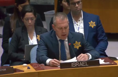 Ambasadorul israelian la ONU, criticat de seful Muzeului Holocaustului, dupa ce a purtat o stea g<span style='background:#EDF514'>ALBENA</span> la piept: Dezonorati statul Israel