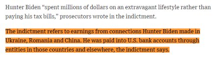 Lovitura de teatru: Hunter Biden, fiul presedintelui american Joe Biden, este anchetat in SUA pentru evaziune fiscala cu bani primiti si din Romania. Acuzarea se refera la castiguri obtinute din Ucraina, Romania si China. El a primit bani in conturi din banci americane de la entitati din aceste tari, citeaza WSJ din dosar