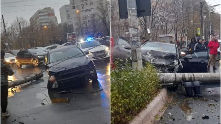 Accident intre un Mercedes si un Ford, pe bulevardul Theodor Pal<span style='background:#EDF514'>LADY DI</span>n Bucuresti. Circulatia masinilor si tramvaielor este restrictionata