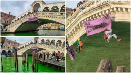 Primarul Venetiei, exasperat de „eco-vandali”. Activistii de mediu au vopsit in verde apa de pe Marele Canal din Venetia in semn de protest