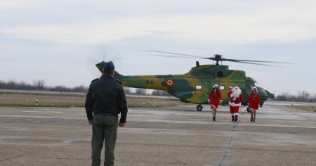 Mos Craciun venit cu elicopterul Puma. A descins la Baza Aeriana Mihail <span style='background:#EDF514'>KOGALNICEANU</span>