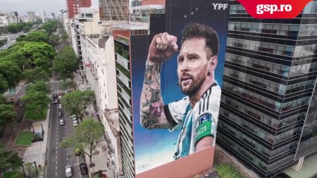 Mural impresionant dedicat lui Leo Messi in Buenos Aires » Portret de 35 de metri inaltime pe 15 metri latime, cu primul gol marcat la Mondialul din Qatar