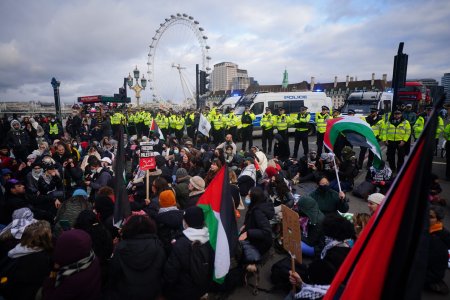 Manifestantii pr<span style='background:#EDF514'>OPAL</span>estinieni au blocat strazile din fata Parlamentului britanic si s-au ciocnit cu politia | VIDEO