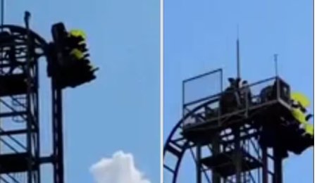 6 adulti si un copil au ramas blocati la 30 de metri inaltime, dupa ce Kráter, un roller-coaster dintr-un parc de distractii din Columbia, s-a defectat | VIDEO