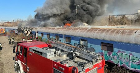 Incendiu urias in zona de triaj dintre Gara Basarab si <span style='background:#EDF514'>PODUL GRANT</span>. Noua echipaje de pompieri intervin. Mesaj RO-Alert