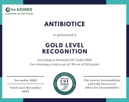 Antibiotice Iasi premiata cu Gold in cadrul celui mai important clasament de sustenabilitate din Romania