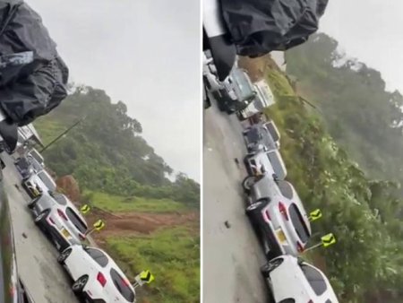 Imagini de sfarsitul lumii in Columbia: o alunecare de teren inghite masinile de pe sosea si produce 33 de morti