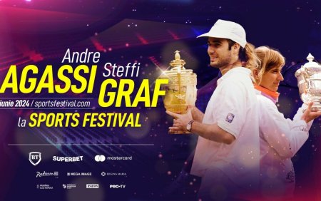 <span style='background:#EDF514'>ANDRE AGASSI</span> si Steffi Graf vor juca un meci demonstrativ de tenis la Sports Festival 2024