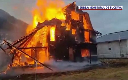 Incendiu devastator in zona montana a Sucevei. O casa de vacanta a fost mistuita de flacari