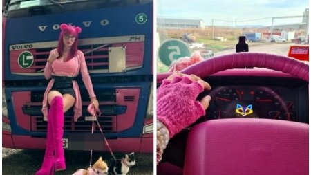 O tanara din Alba Iulia face furori pe internet! Georgeta se imbraca in haine Barbie si conduce un TIR roz: 